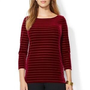 Ralph Lauren LRL Womens Size XL Tunic Top Velvet Striped Claret‎ Burgundy
